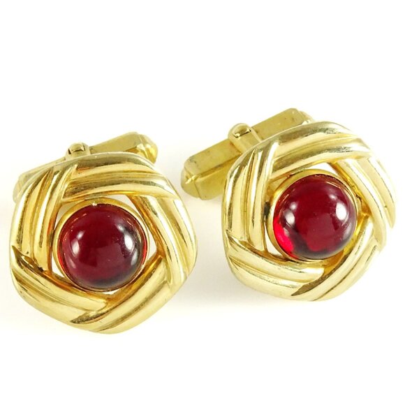 Anson 1940s 50s Vintage Cufflinks Red Cabochon Round - Picture 1 of 4